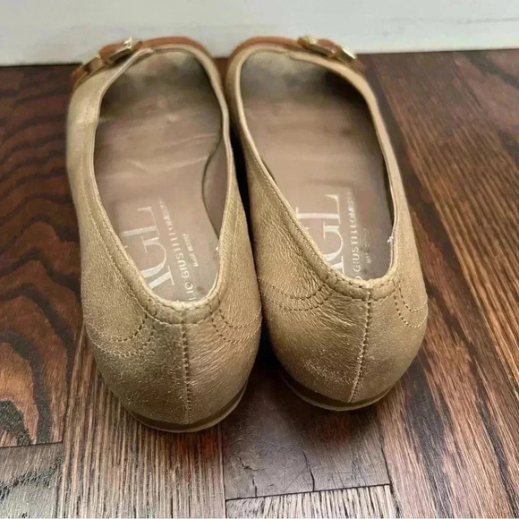 AGL  ATTILIO GUISTI LEOMBRUNI Tan Shimmer Open Toe Leather Ballet Flats 37.5/7.5 - Picture 6 of 16